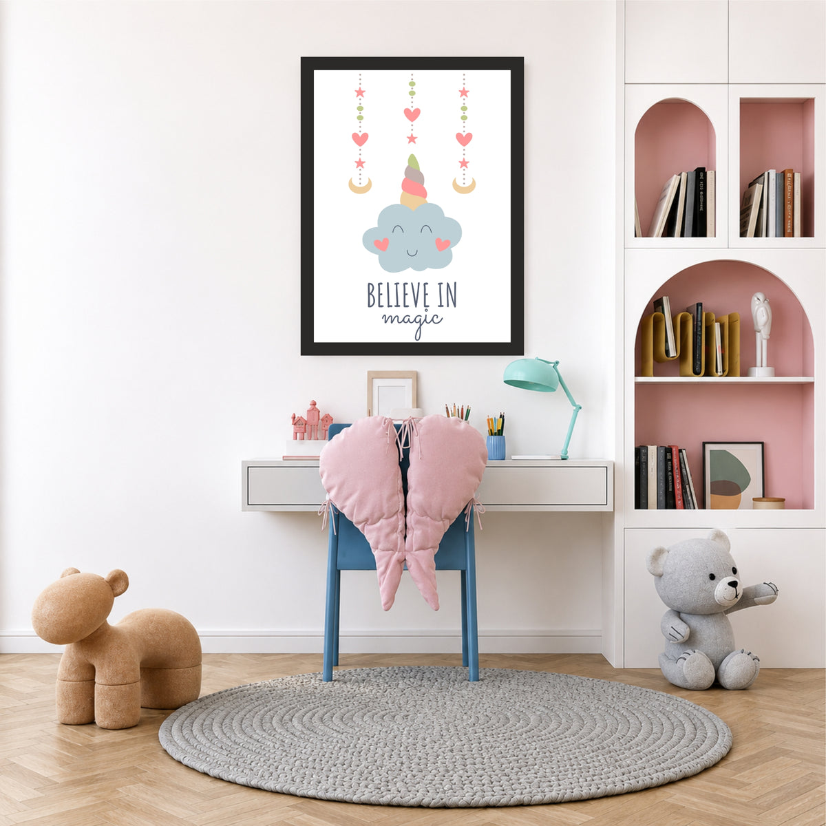 Cute Unicorn Wall Art | Believe in Magic Kids Poster | Magical Nursery Room Decor