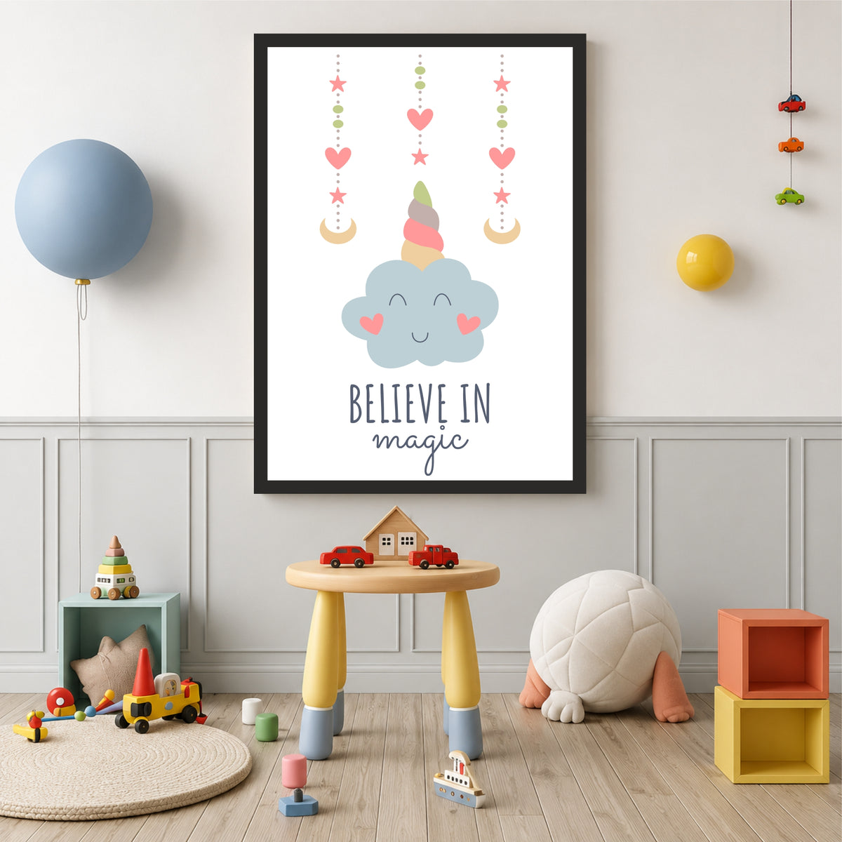 Cute Unicorn Wall Art | Believe in Magic Kids Poster | Magical Nursery Room Decor