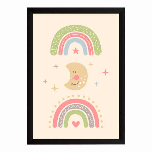 Pastel Rainbow Wall Art | Cute Moon & Rainbow Kids Poster | Minimalist Nursery Room Decor