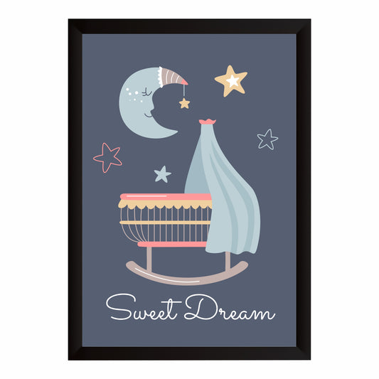 Sweet Dream Nursery Wall Art | Cute Moon & Rocking Horse Kids Poster | Baby Room Decor
