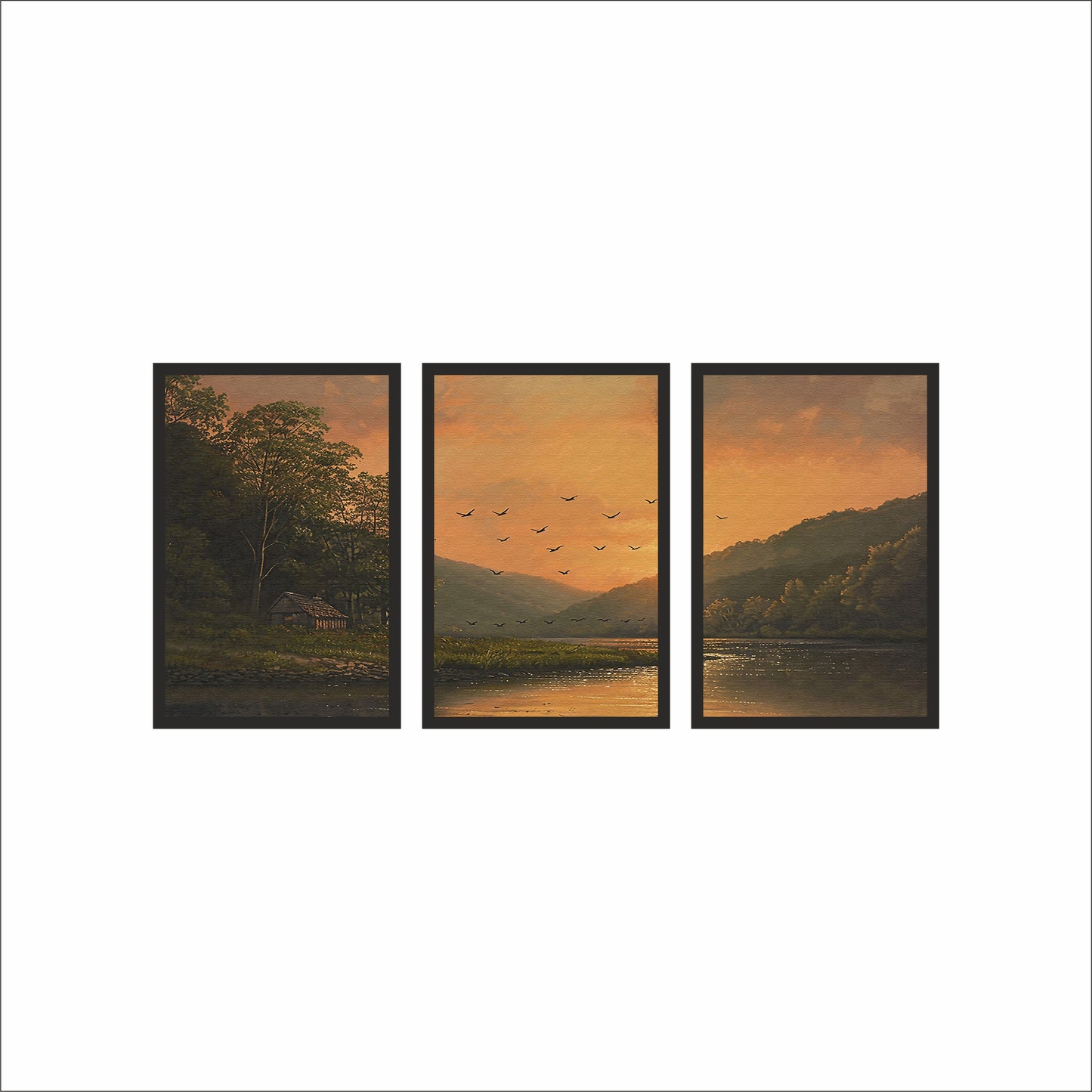 DiGolden Valley Sunset Wall Frame Set – Nature’s Harmony in Warm Hues