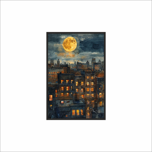 🌕 Moonlit Cityscape Wall Frame – Enchanting Night View for Modern Interiors!