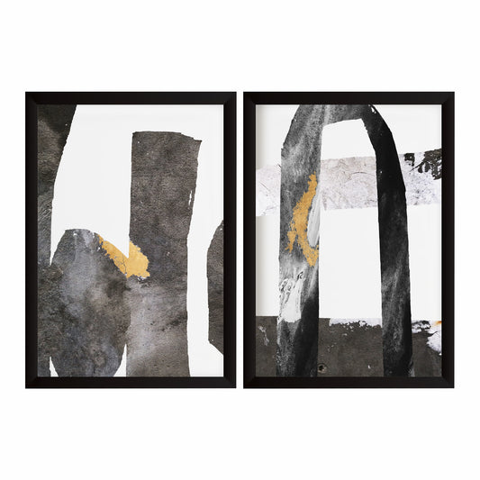 Abstract Black & Gold Wall Art Set of 2 | Textured Geometric Arch Prints | Modern Minimalist Contemporary Home Decor