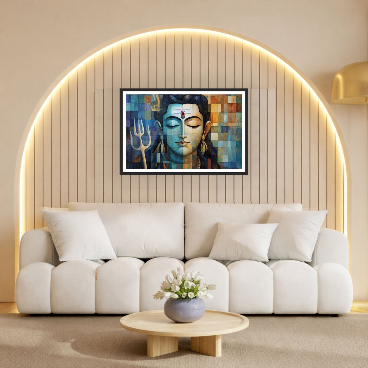Lord Shiva Abstract Wall Art | Modern Mahadev Portrait | Mosaic Style Hindu Spiritual Artwork | Premium Religious Home Decor