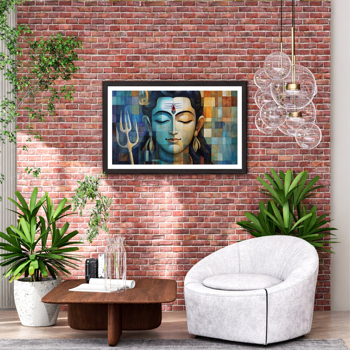 Lord Shiva Abstract Wall Art | Modern Mahadev Portrait | Mosaic Style Hindu Spiritual Artwork | Premium Religious Home Decor