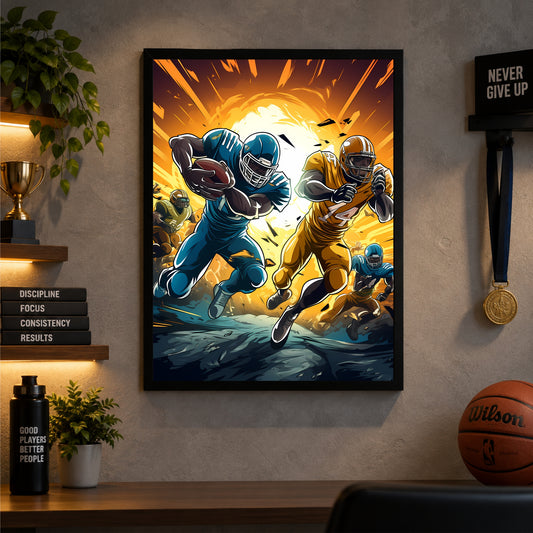 American Football Wall Art – Dynamic Football Player Poster, Modern Sports Artwork, Inspirational Framed Wall Décor for Gym, Bedroom & Sports Room