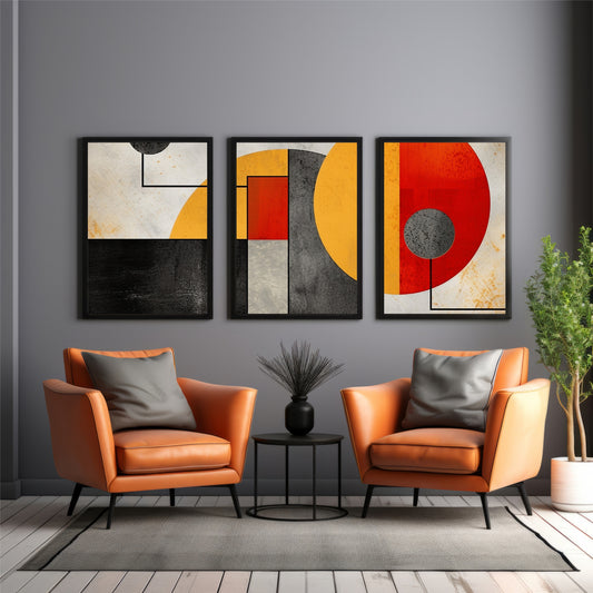 Abstract Geometric Wall Art Set of 3 | Modern Decor