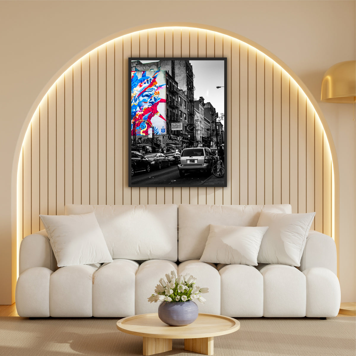 Urban Street Art Black & White Wall Art | Colorful Graffiti Cityscape Print