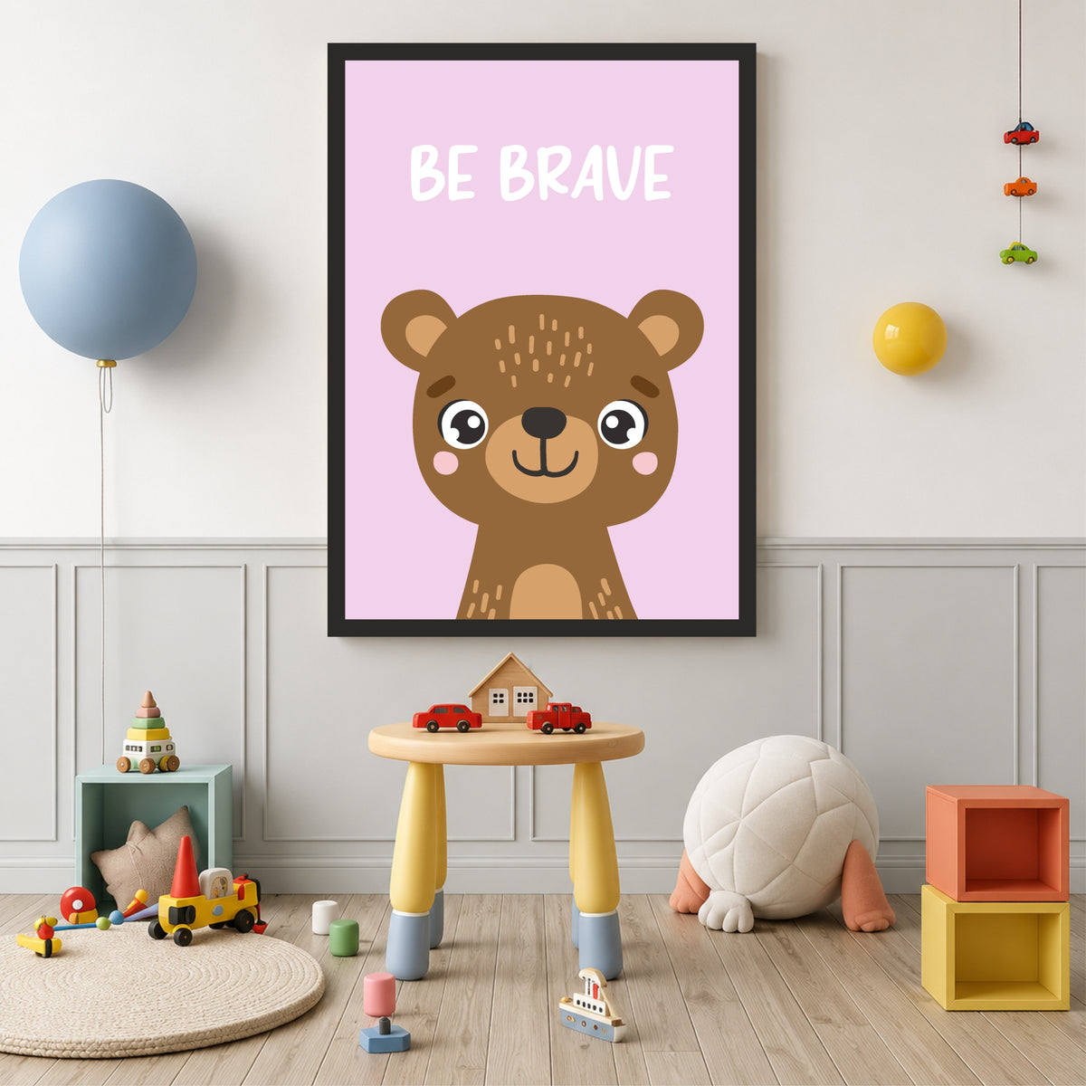 Be Brave Bear Nursery Wall Art | Cute Animal Kids Room Poster
