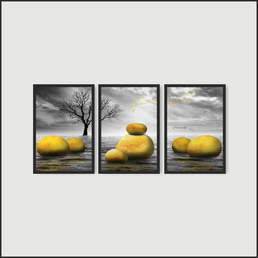 Golden Serenity Abstract Wall Frame Set – Zen Modern Tranquility 🌅🖤