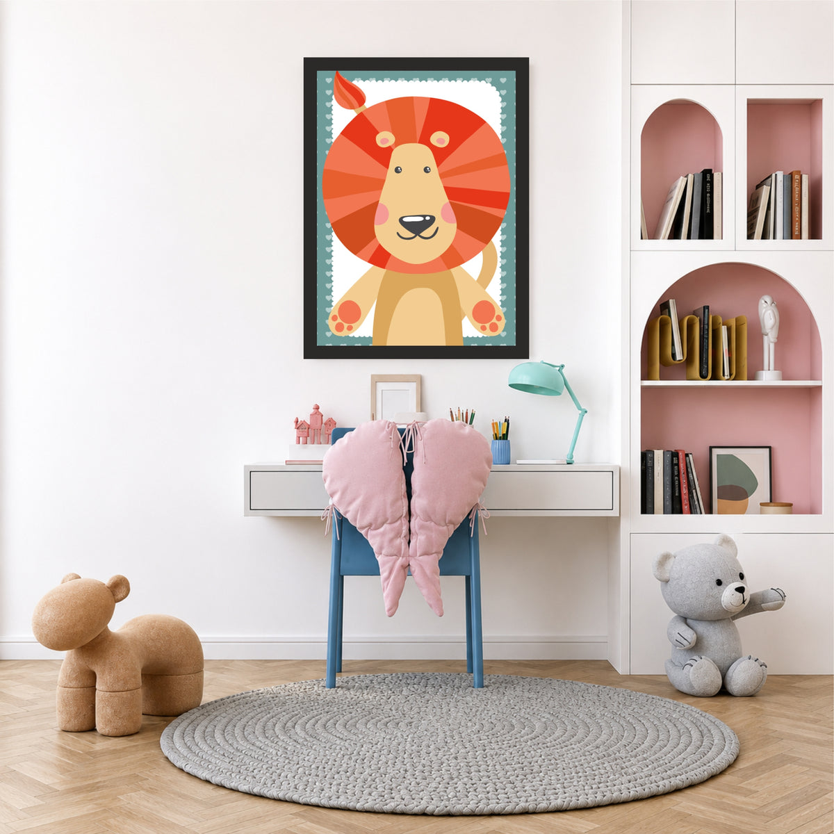 Cute Lion Wall Art | Baby Lion Kids Poster | Safari Nursery Animal Decor