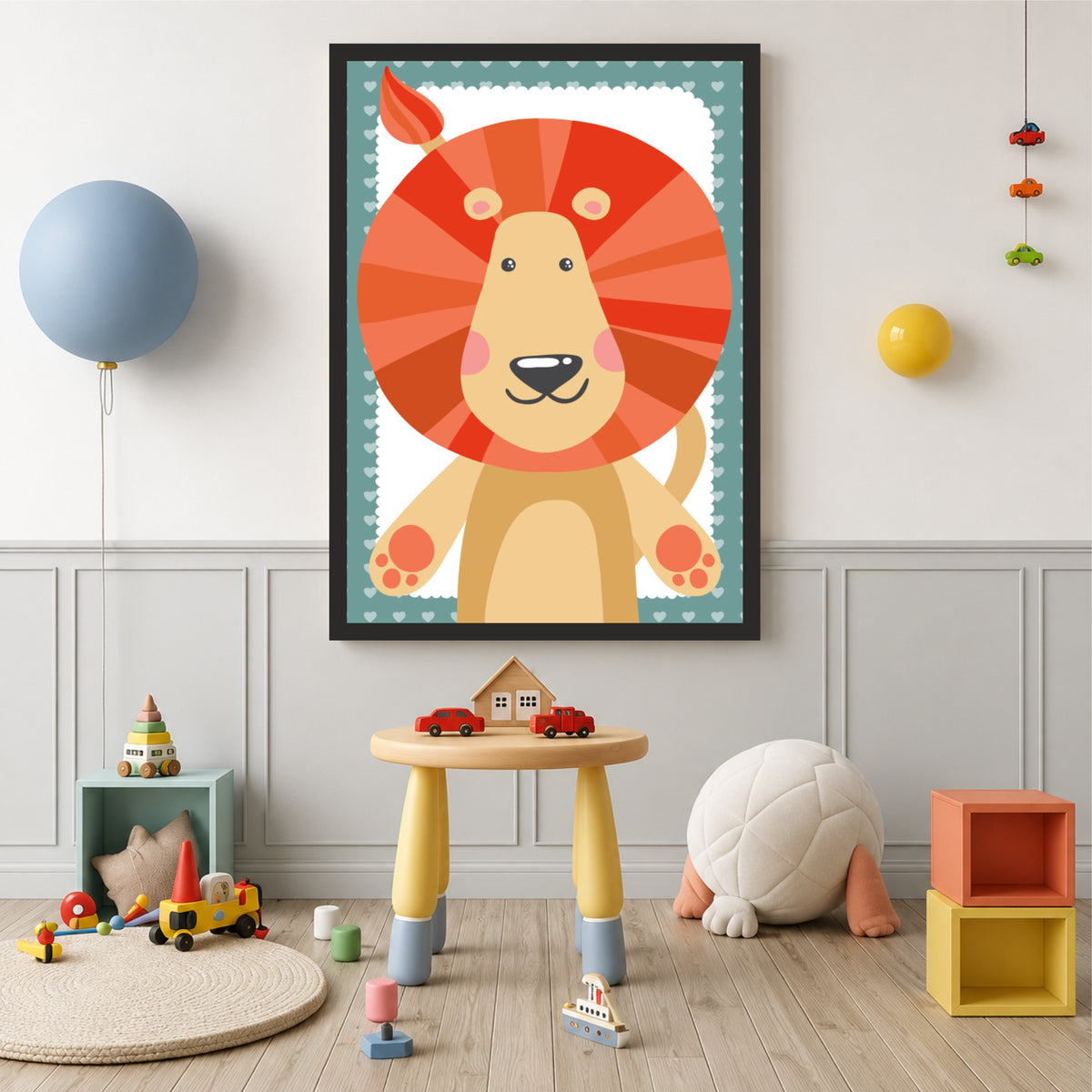 Cute Lion Wall Art | Baby Lion Kids Poster | Safari Nursery Animal Decor