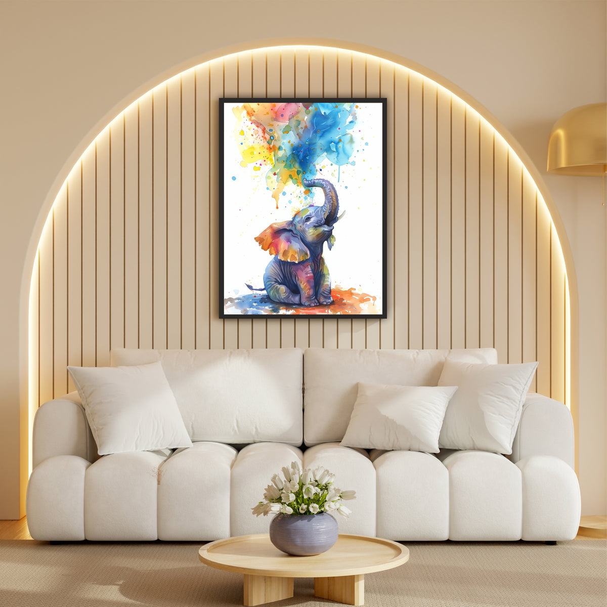 Colorful Watercolor Elephant Wall Art | Abstract Animal Artwork