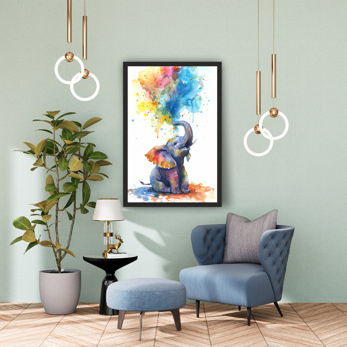 Colorful Watercolor Elephant Wall Art | Abstract Animal Artwork