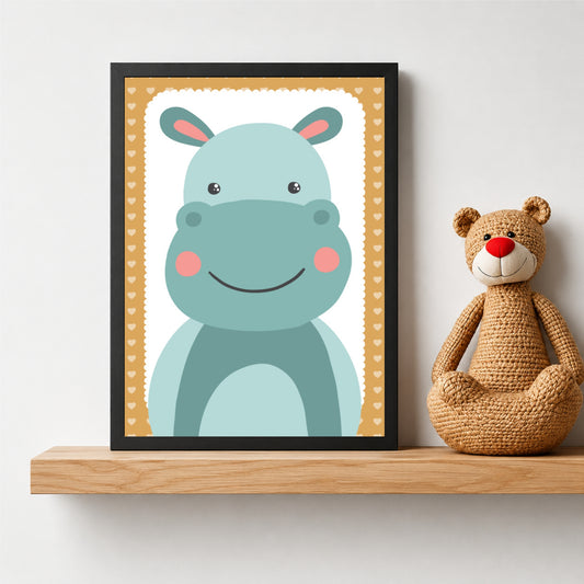 Cute Hippo Wall Art | Baby Hippo Kids Poster | Safari Animal Nursery Room Decor
