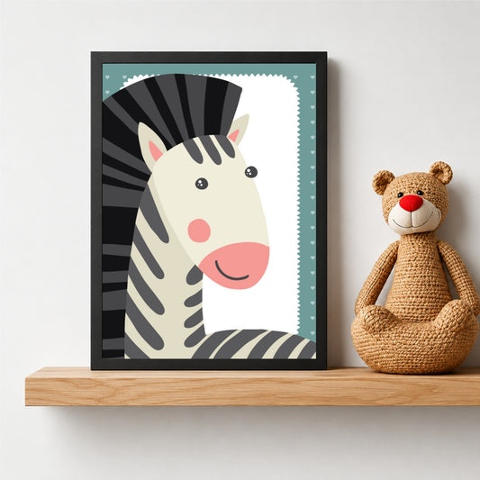 Cute Zebra Wall Art | Baby Zebra Kids Poster | Safari Animal Nursery Room Decor