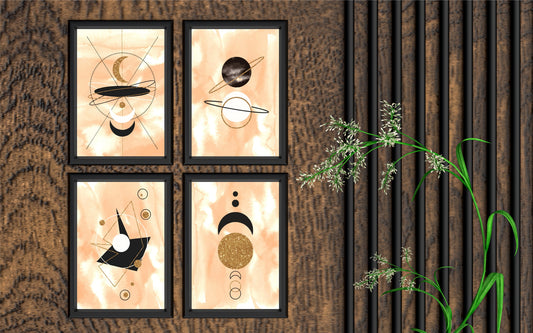 Celestial Geometry – Set of 4 Wall Frames 🌙✨