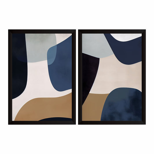 Modern Abstract Geometric Wall Art | Navy Blue & Beige Decor