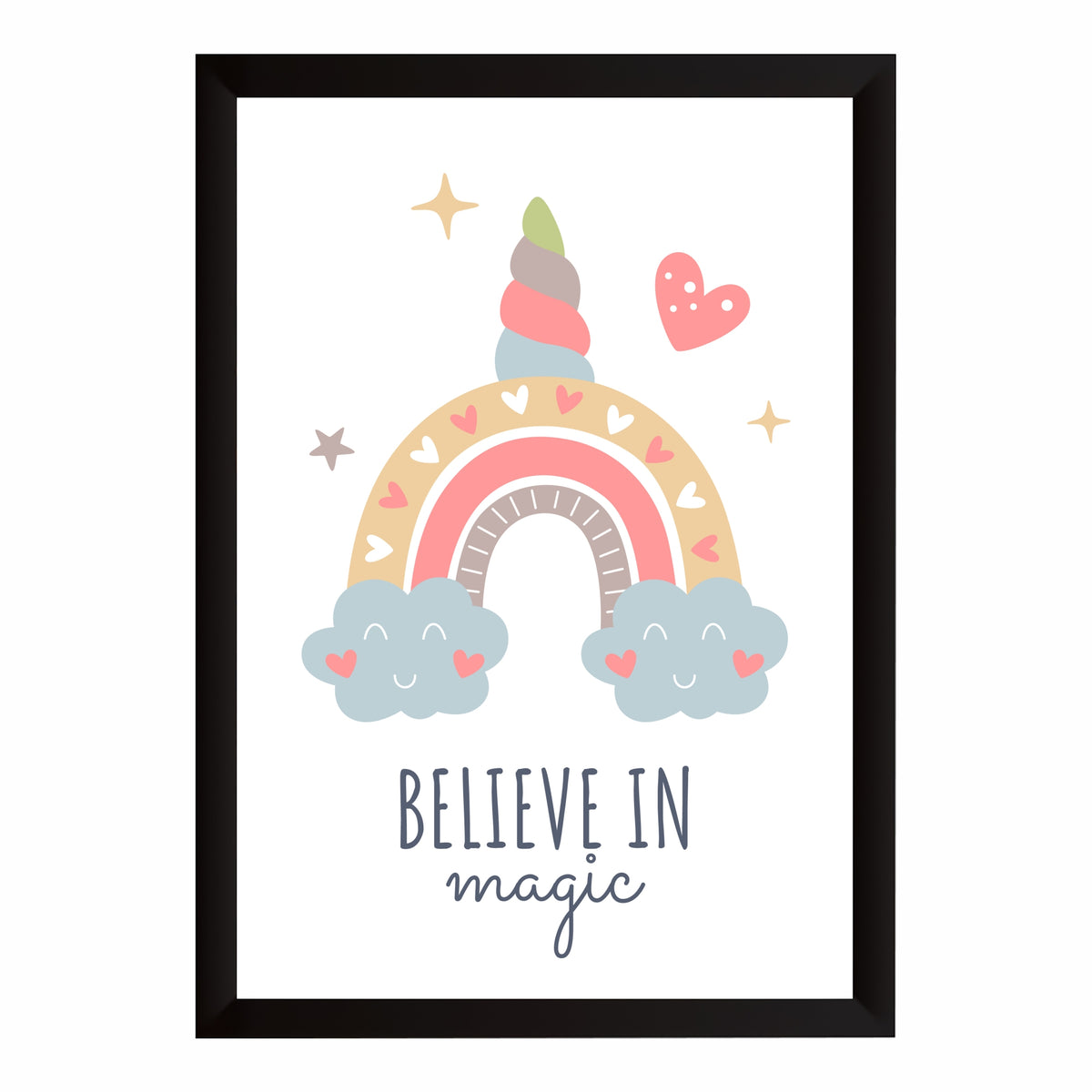 Believe in Magic Rainbow Wall Art | Cute Unicorn Nursery Print