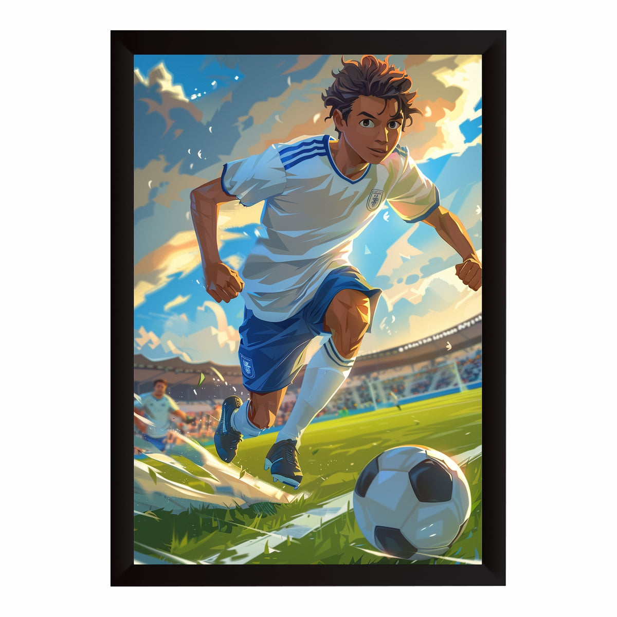 Soccer Football Wall Art – Dynamic Football Player Poster, Modern Sports Artwork, Inspirational Framed Wall Décor for Gym, Bedroom & Sports Room