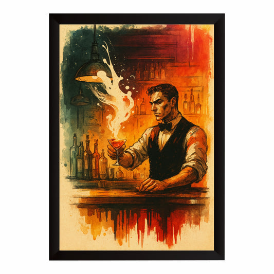 Bartender Wall Art | Framed Cocktail Artwork | Vintage Bar & Restaurant Décor | Cocktail Lover Gift