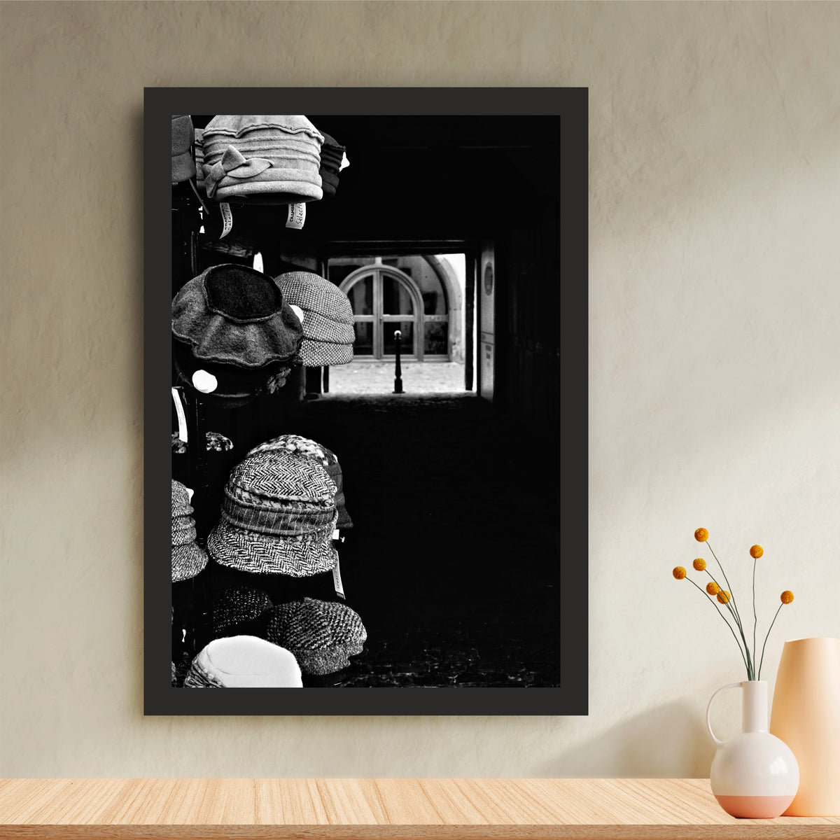 Vintage Hat Shop Black & White Wall Art | Moody Street Photography Print