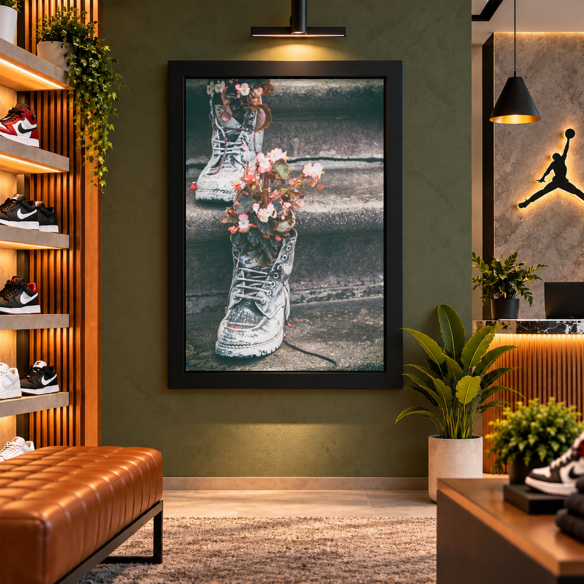 Floral Boots Wall Art | Vintage Boots with Flowers Artwork | Rustic Floral Photography | Nature & Fashion Wall Decor