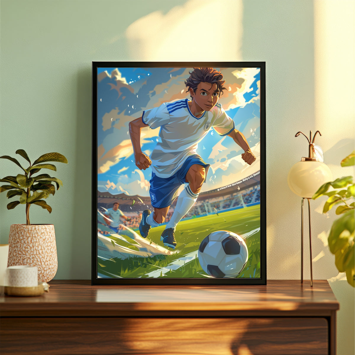 Soccer Football Wall Art – Dynamic Football Player Poster, Modern Sports Artwork, Inspirational Framed Wall Décor for Gym, Bedroom & Sports Room
