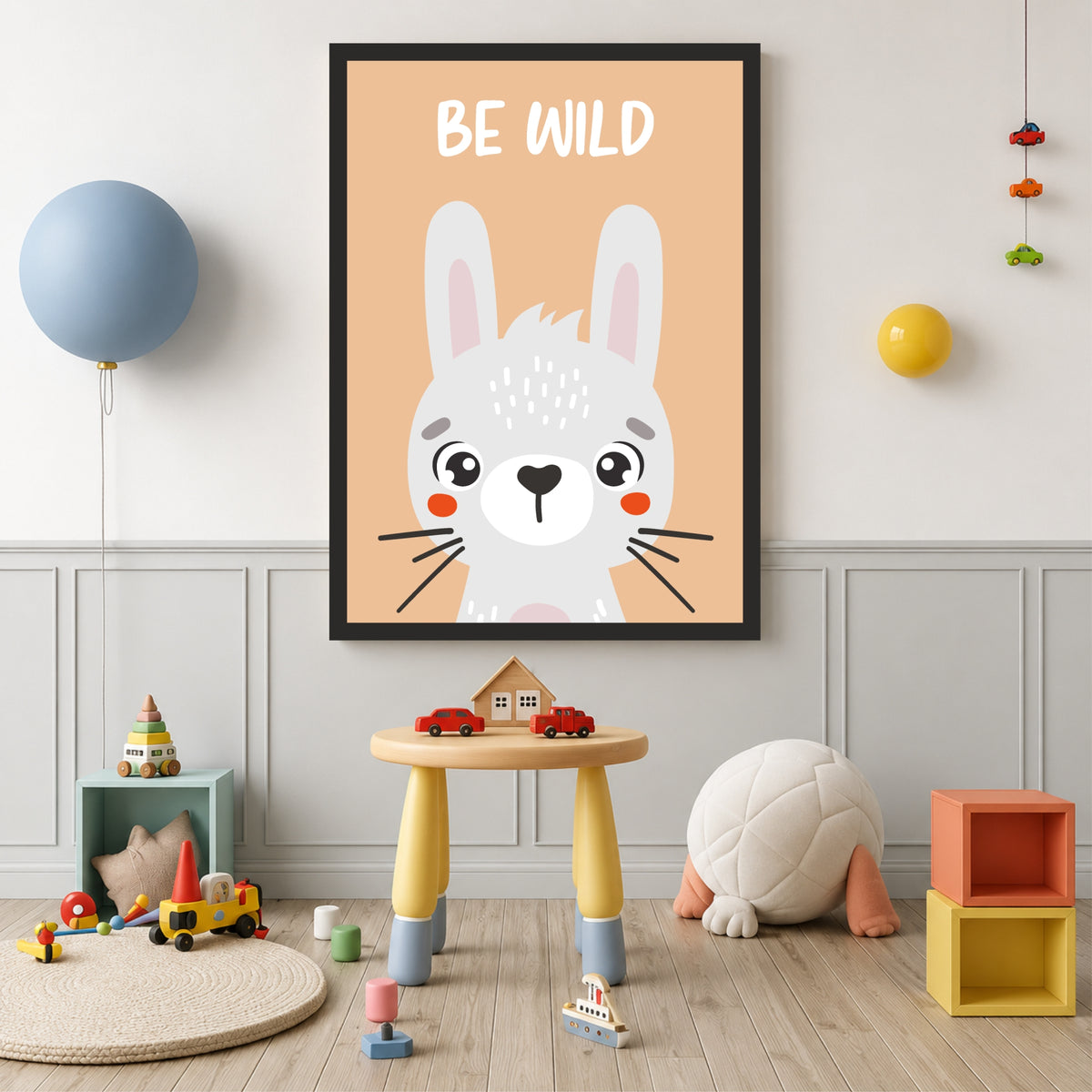Be Wild Bunny Nursery Wall Art | Cute Animal Kids Room Poster
