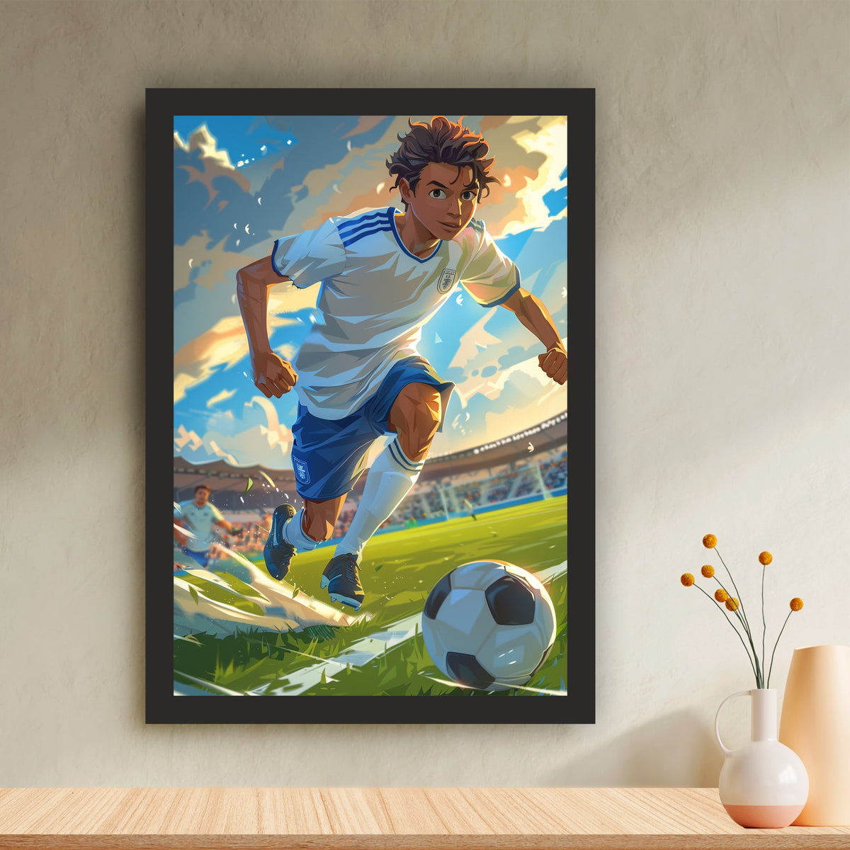 Soccer Football Wall Art – Dynamic Football Player Poster, Modern Sports Artwork, Inspirational Framed Wall Décor for Gym, Bedroom & Sports Room