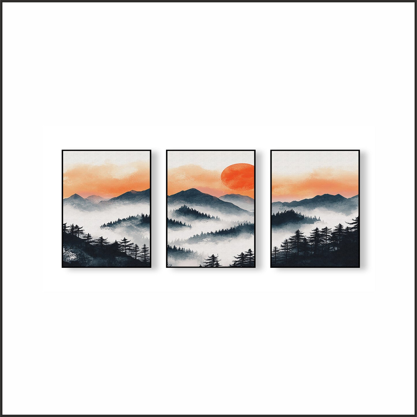 Misty Mountain Sunrise Wall Frame Set – Bring Nature’s Calm to Your Space
