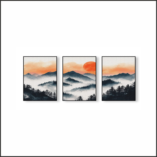 Misty Mountain Sunrise Wall Frame Set – Bring Nature’s Calm to Your Space