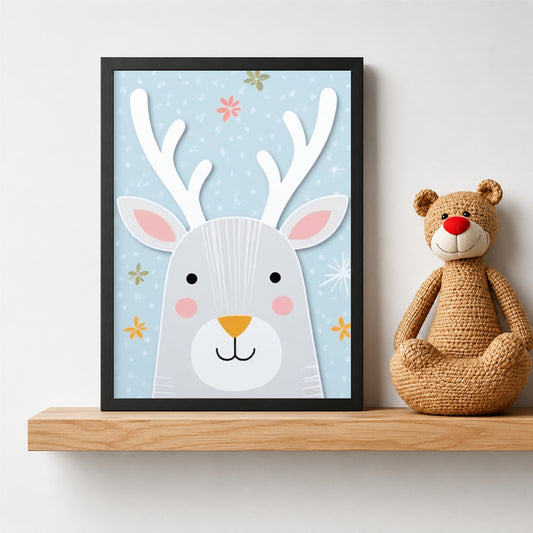 Cute Deer Wall Art | Baby Reindeer Kids Poster | Woodland Animal Nursery Room Decor