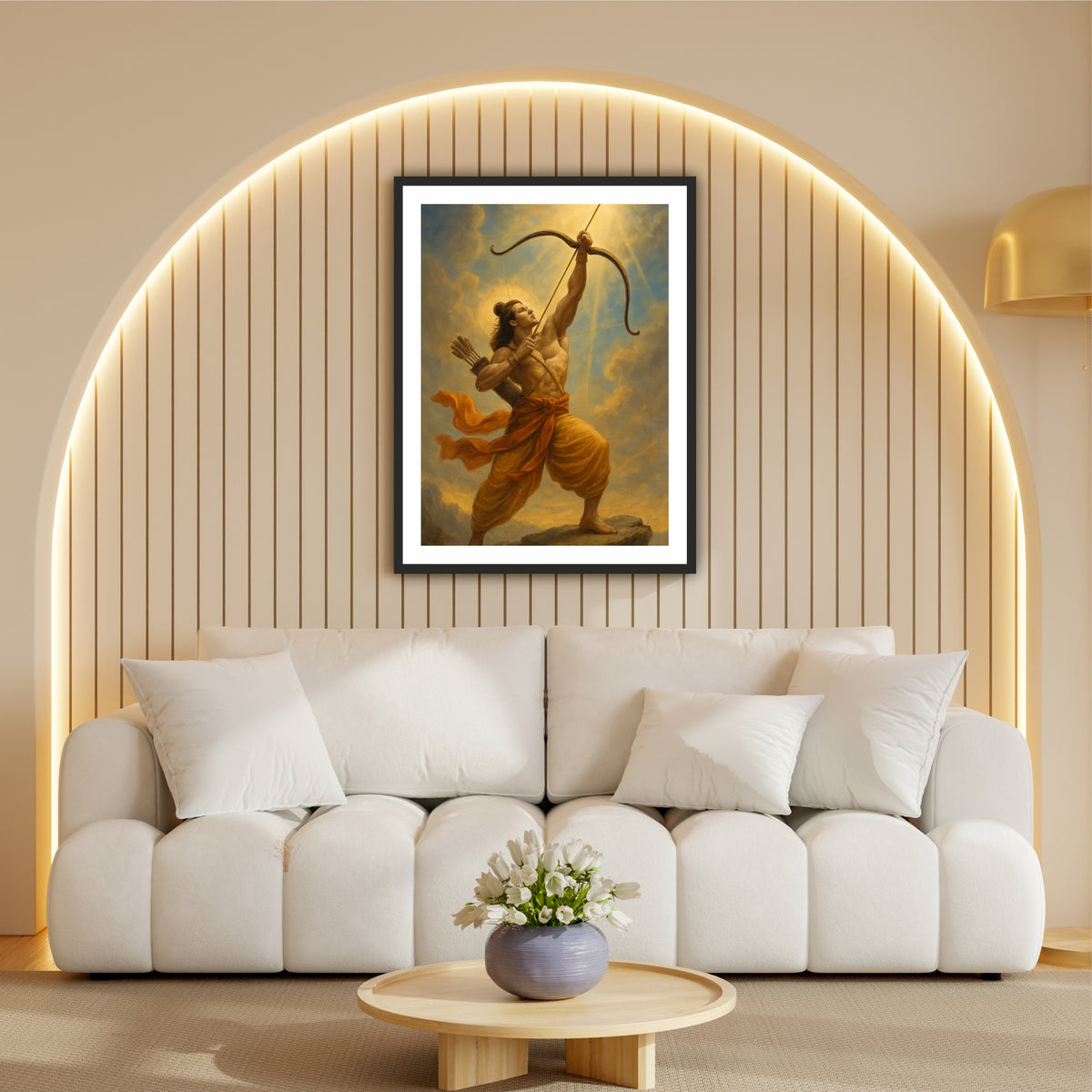 Lord Rama Wall Art | Shri Ram with Bow & Arrow Painting | Hindu Religious Wall Decor | Premium HD Framed Artwork