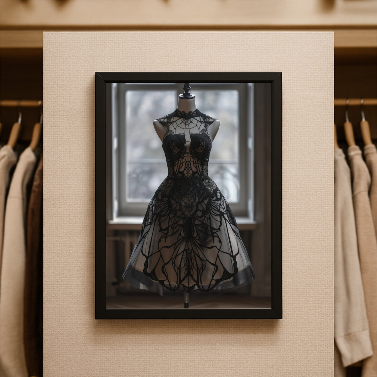 “Midnight Lace – Couture Silhouette Art Frame” 🖤✨👗