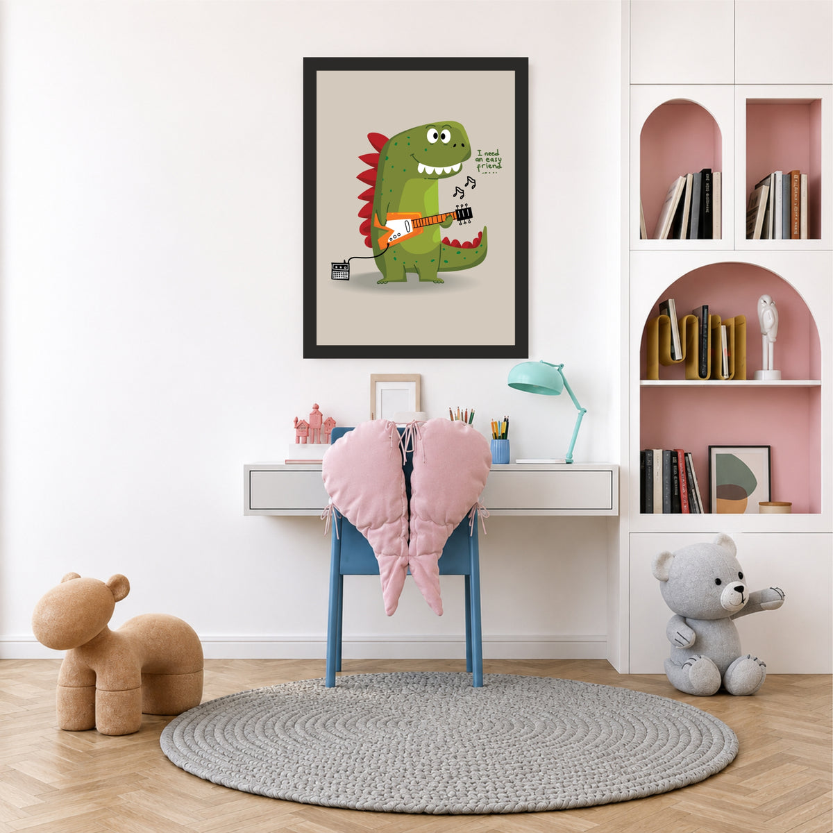 Cute Dinosaur Wall Art | Dinosaur Playing Guitar Kids Poster | Fun Dino Nursery Decor | Kids Room Wall