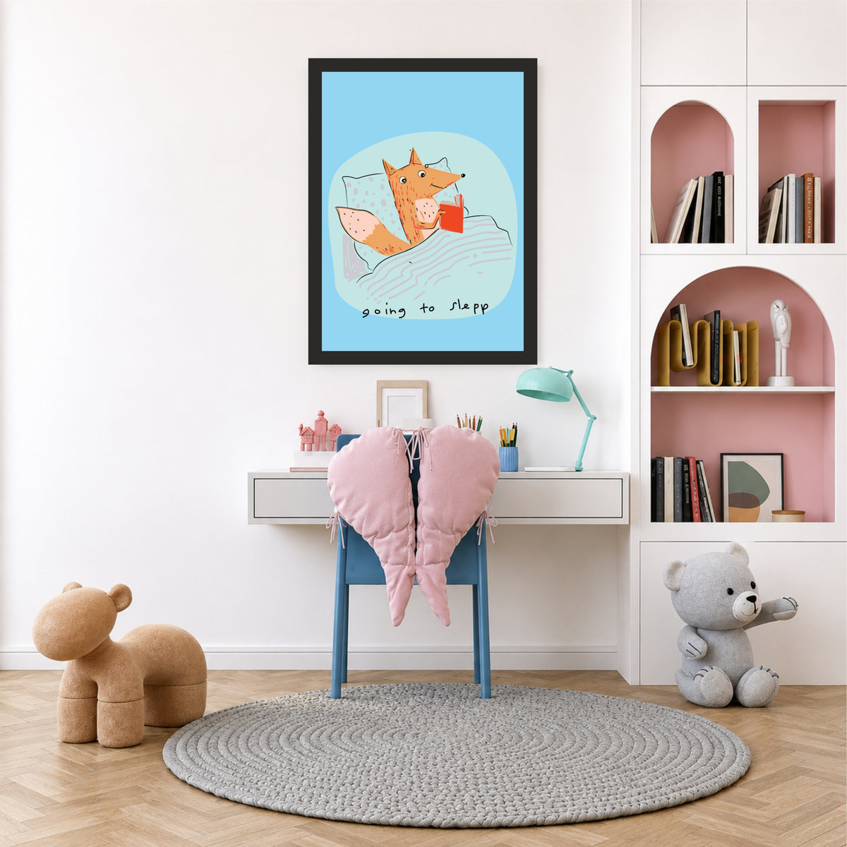 Cute Fox Wall Art | Sleeping Fox Reading Book Poster | Woodland Animal Kids Room Decor | Nursery Wall Art