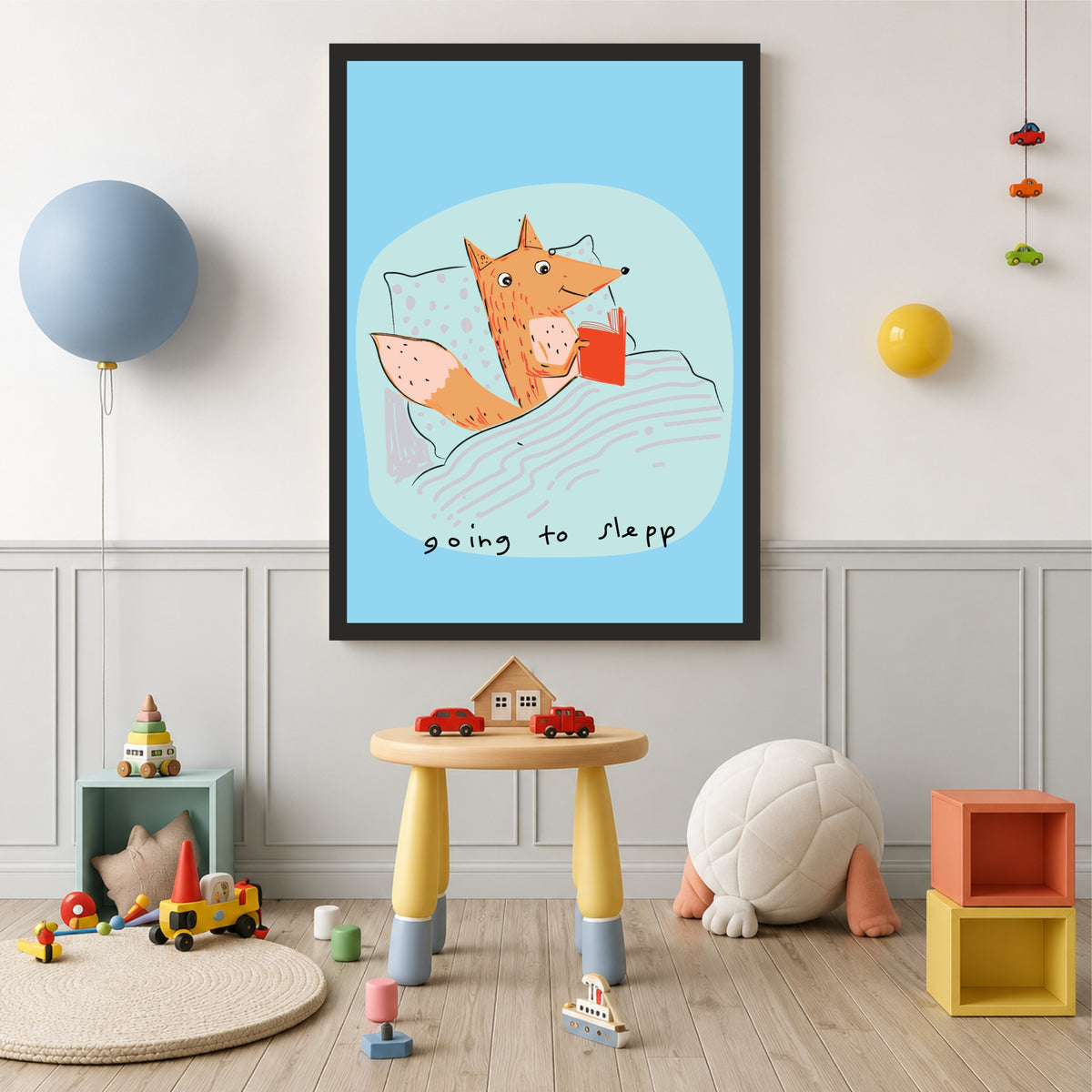Cute Fox Wall Art | Sleeping Fox Reading Book Poster | Woodland Animal Kids Room Decor | Nursery Wall Art