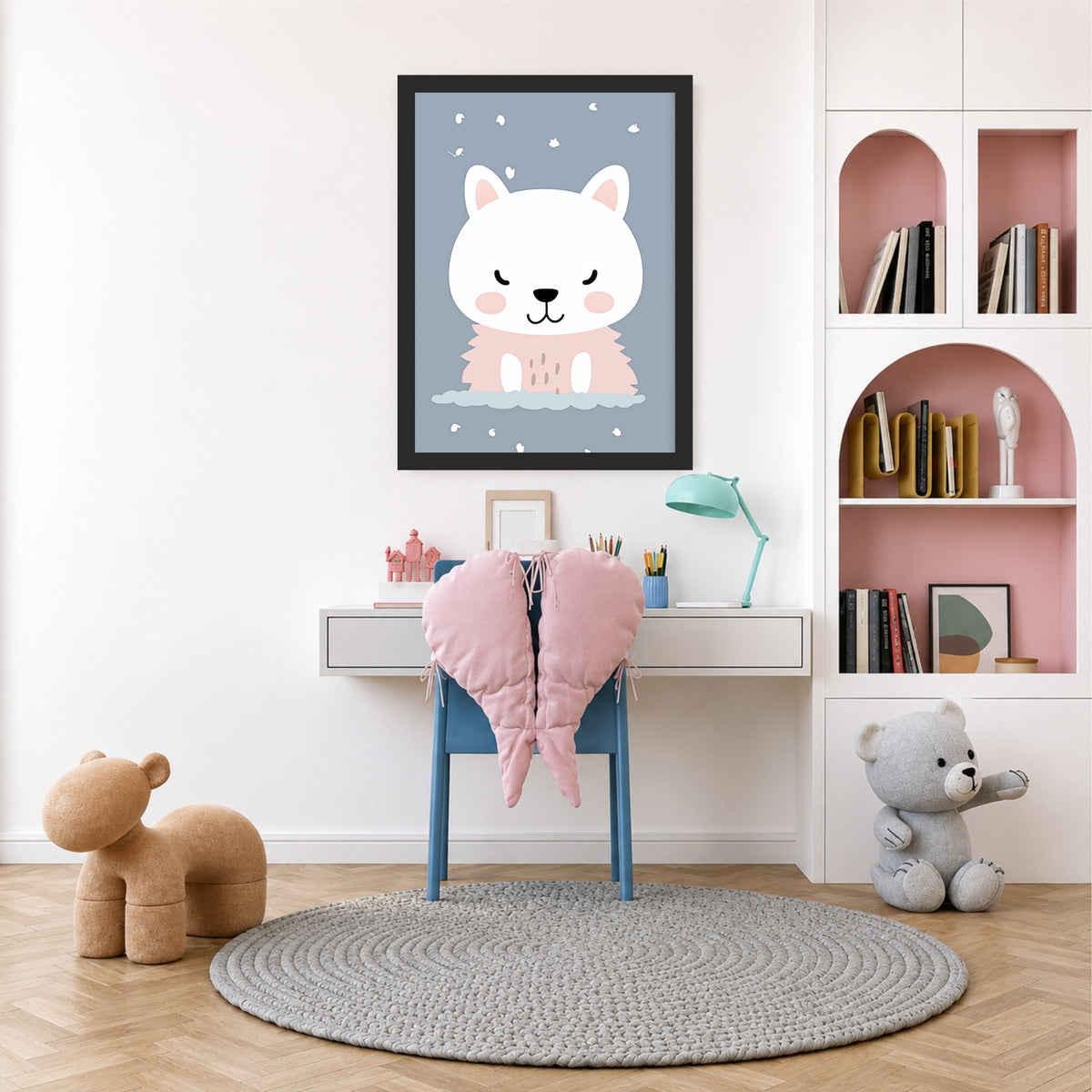 Cute Sleeping Cat Wall Art | Adorable Winter Kitty Poster | Kids Nursery Wall Decor | Cozy Animal Artwork