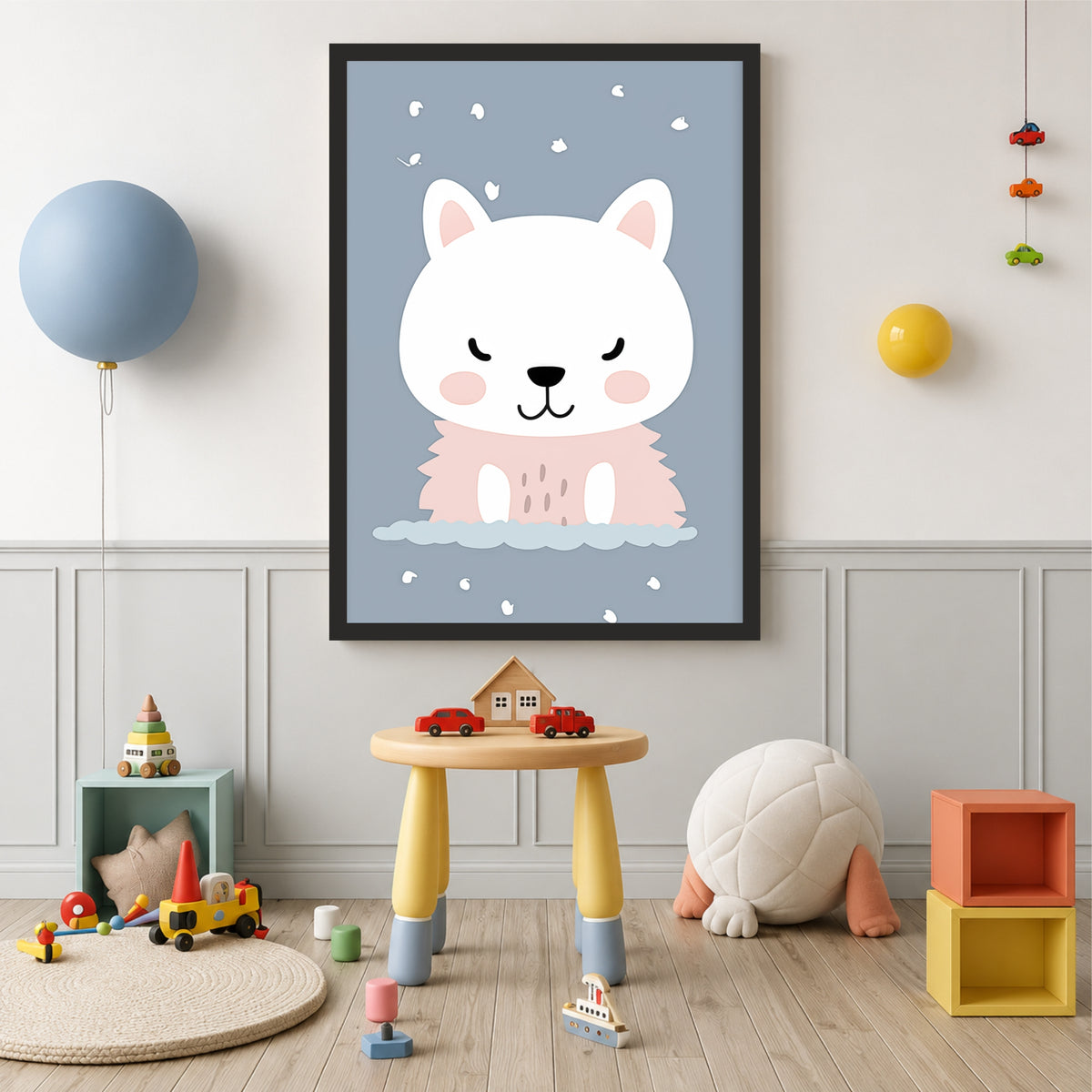 Cute Sleeping Cat Wall Art | Adorable Winter Kitty Poster | Kids Nursery Wall Decor | Cozy Animal Artwork