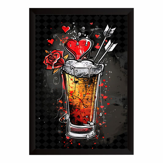 Beer Love Wall Art | Framed Beer & Heart Artwork | Romantic Bar & Pub Décor | Beer Lover Gift