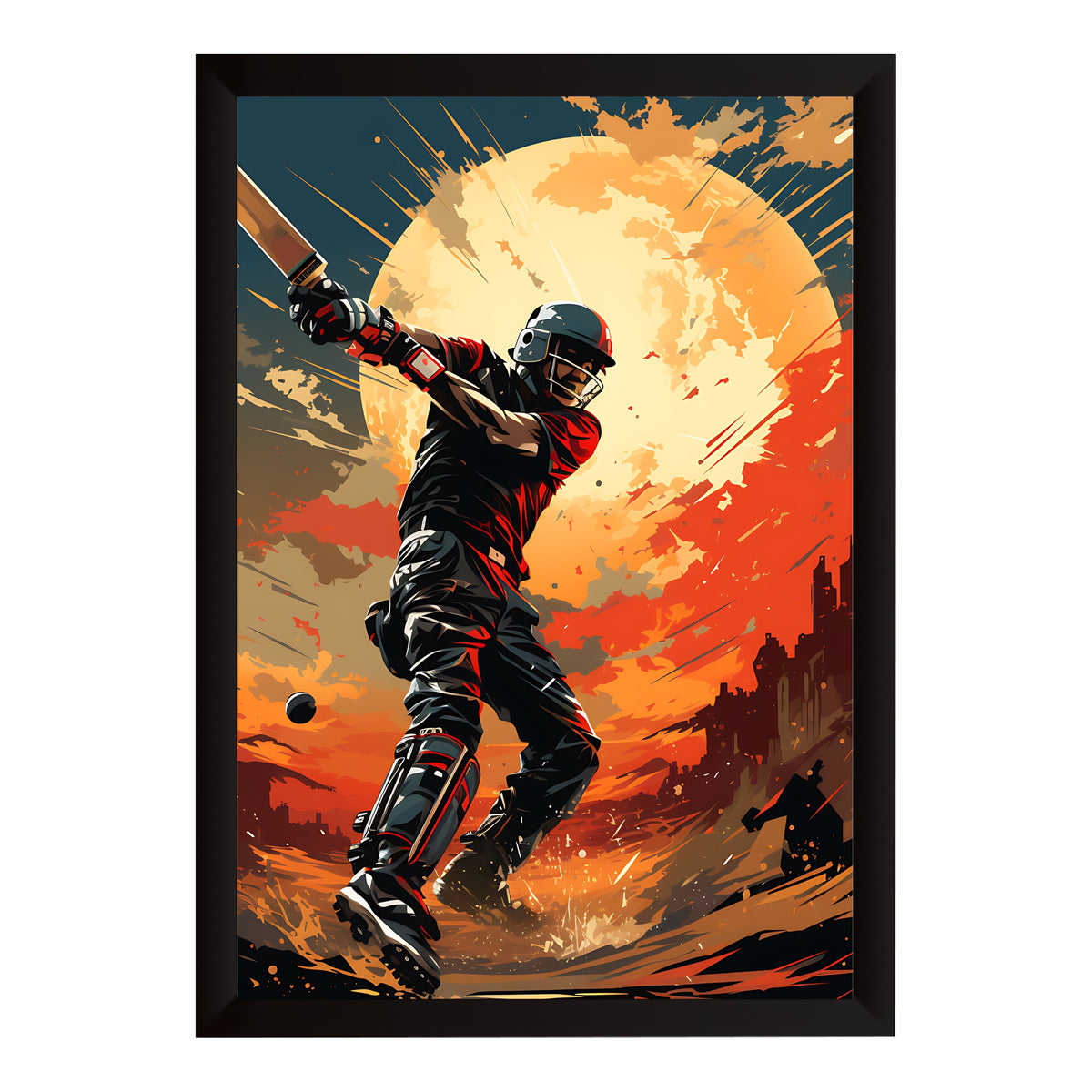 Cricket Wall Art – Dynamic Batsman Poster, Modern Sports Artwork, Inspirational Framed Wall Décor for Gym, Bedroom, Sports Room & Cricket Lovers