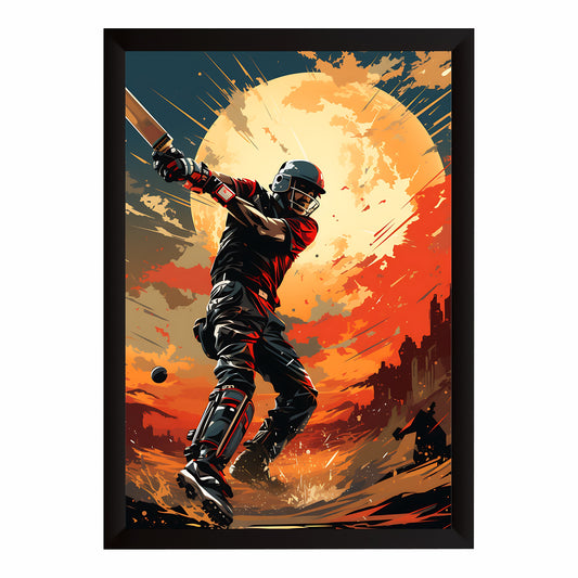 Cricket Wall Art – Dynamic Batsman Poster, Modern Sports Artwork, Inspirational Framed Wall Décor for Gym, Bedroom, Sports Room & Cricket Lovers