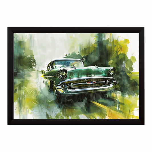 Classic Vintage Car Wall Art | Retro Green Automobile Watercolor Poster