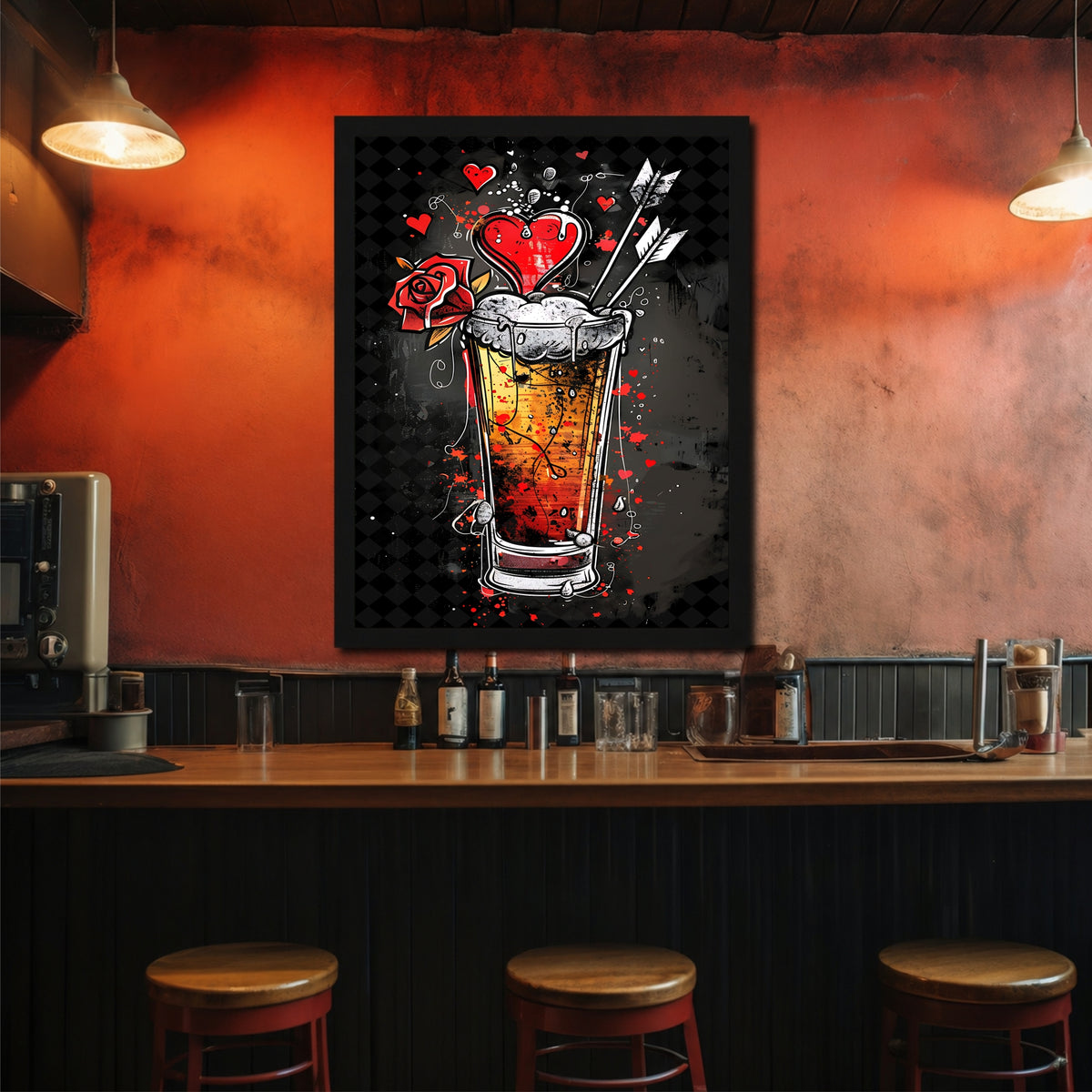 Beer Love Wall Art | Framed Beer & Heart Artwork | Romantic Bar & Pub Décor | Beer Lover Gift