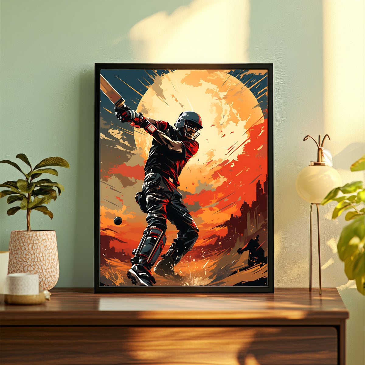 Cricket Wall Art – Dynamic Batsman Poster, Modern Sports Artwork, Inspirational Framed Wall Décor for Gym, Bedroom, Sports Room & Cricket Lovers