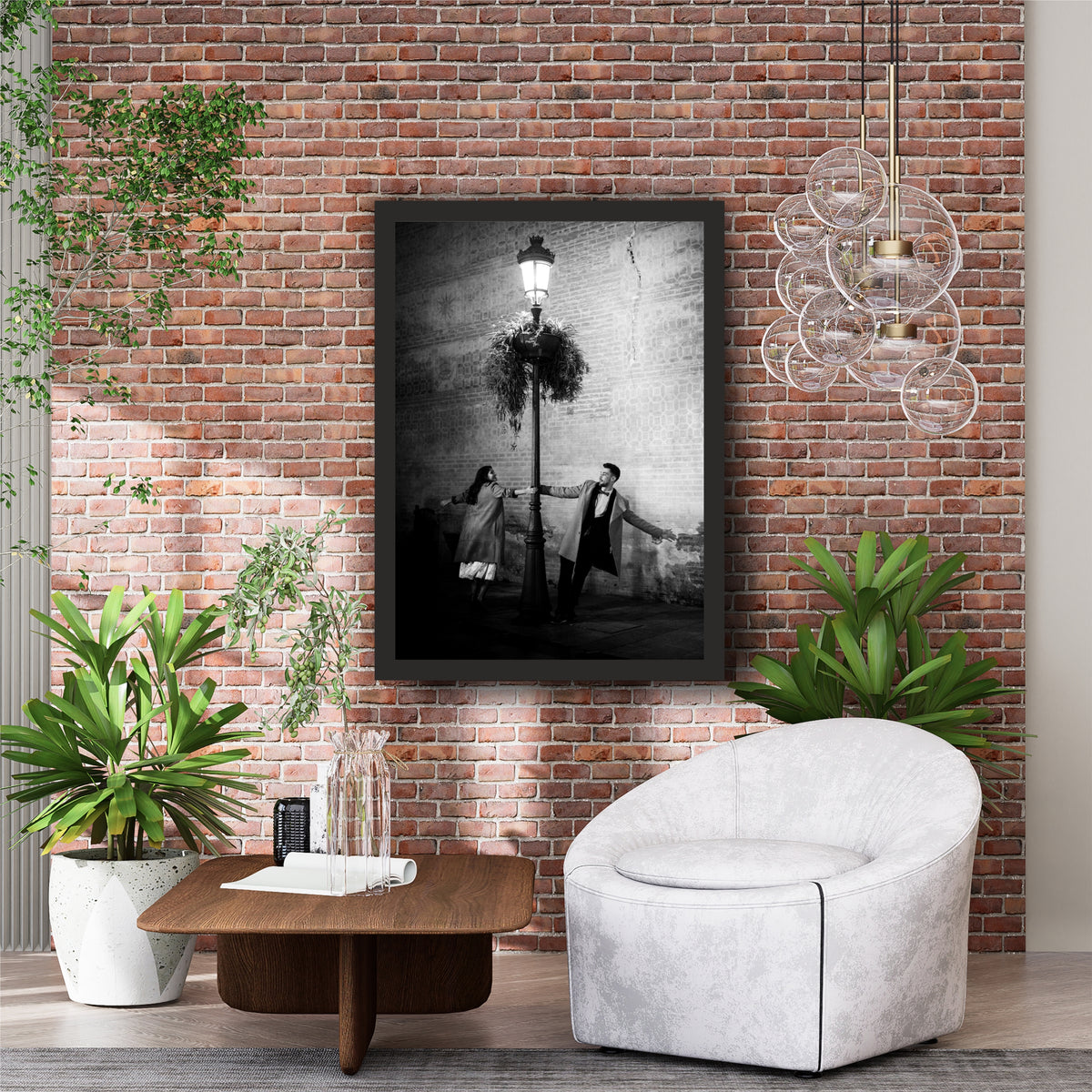 Romantic Black & White Street Lamp Wall Art | Vintage Couple Photography