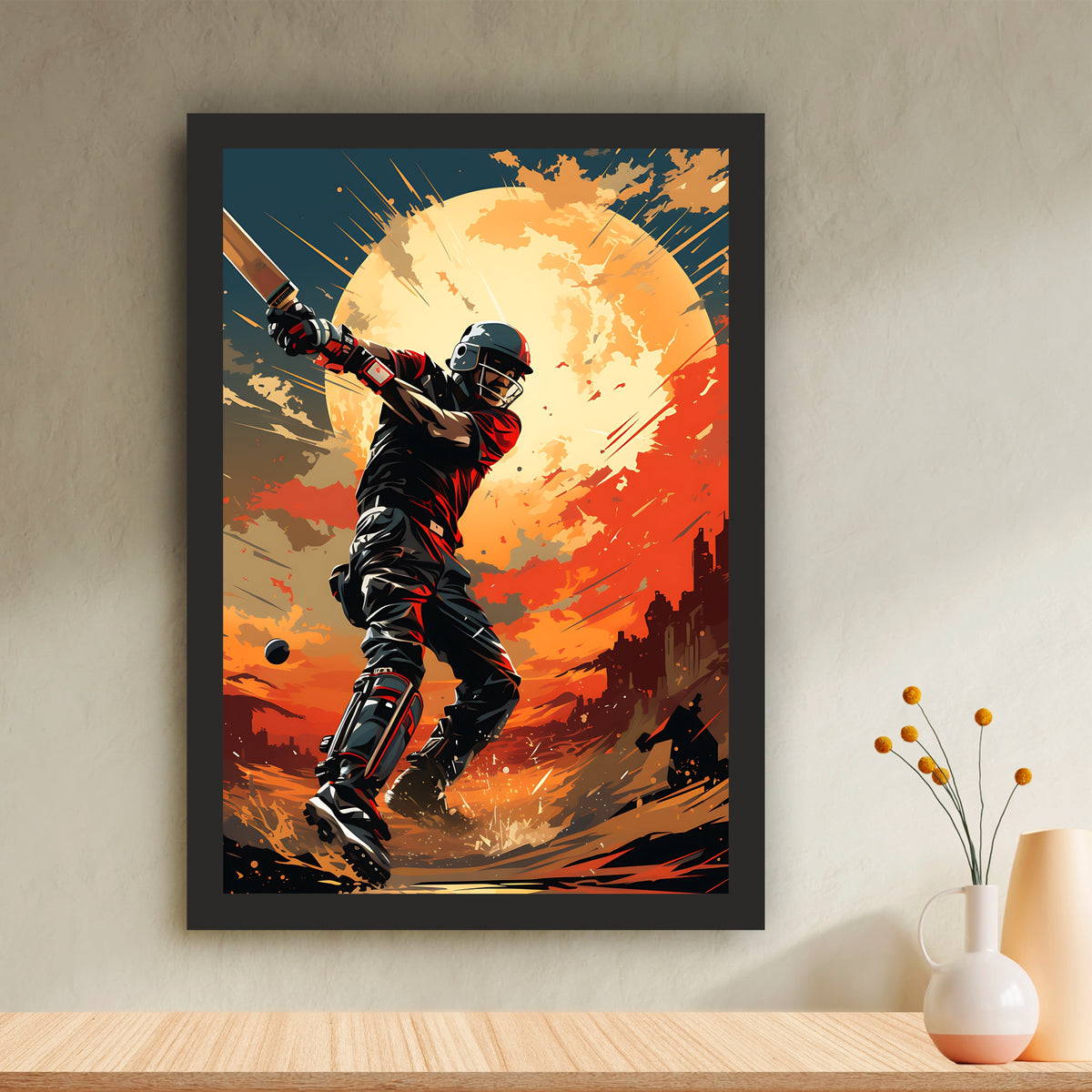 Cricket Wall Art – Dynamic Batsman Poster, Modern Sports Artwork, Inspirational Framed Wall Décor for Gym, Bedroom, Sports Room & Cricket Lovers