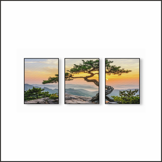 Sunlit Tranquility Pine Wall Frame Set – Nature’s Calm in Artistic Form