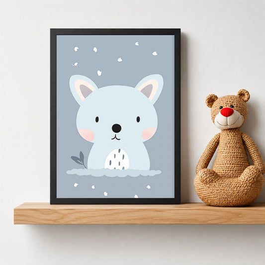 Cute Blue Bear Wall Art | Adorable Baby Bear Poster | Kids Nursery Wall Decor | Cute Animal Artwork